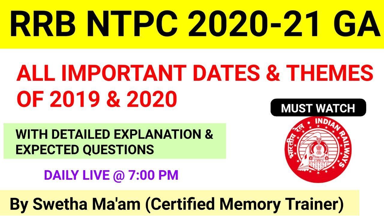 IMPORTANT DAYS AND THEMES 2020/IMPORTANT DATES AND THEMES (JAN-MAY) 2020/RRB NTPC GENERAL AWARENESS