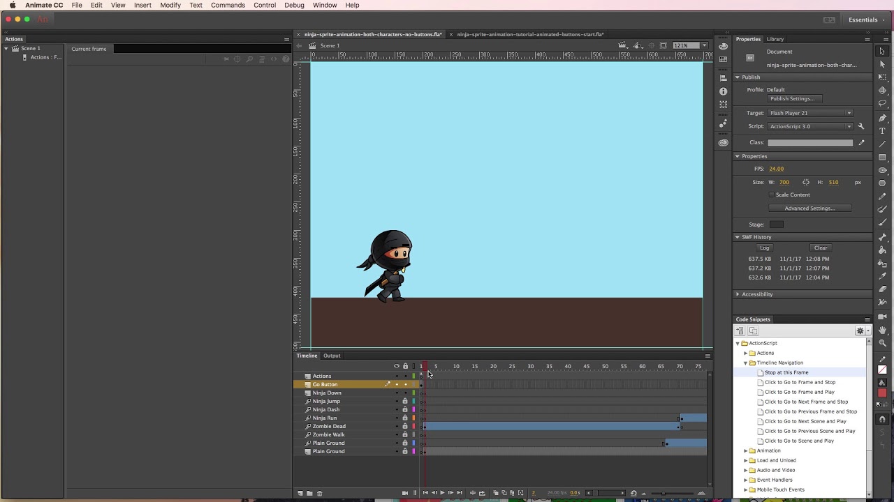 Animate CC - Adding Button Actionscript