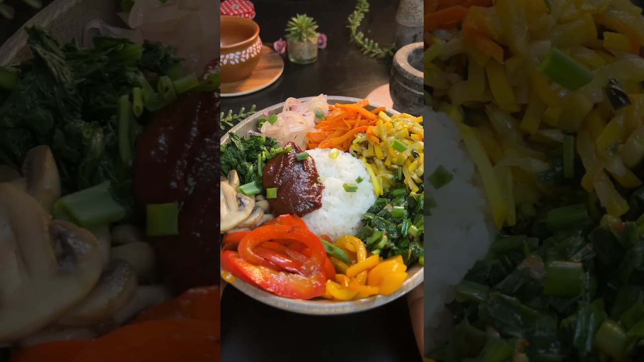 Korean Style Veg Bibimbap 🍲🥒 #koreanfood #bibimbap #koreanrecipe #food #recipe #dinnerideas