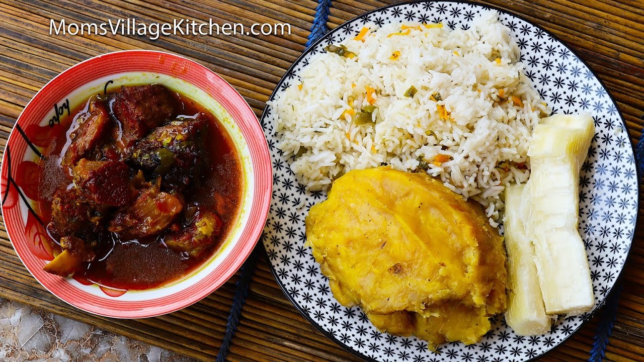 How to Prepare Matooke, Rice & Meat - Uganda's Favorite Food - African Food - Mom's Village Kitchen