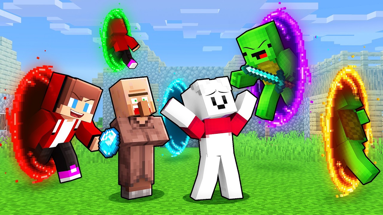 JJ and Mikey Use PORTAL GUNS to Prank Friends in Minecraft - Maizen