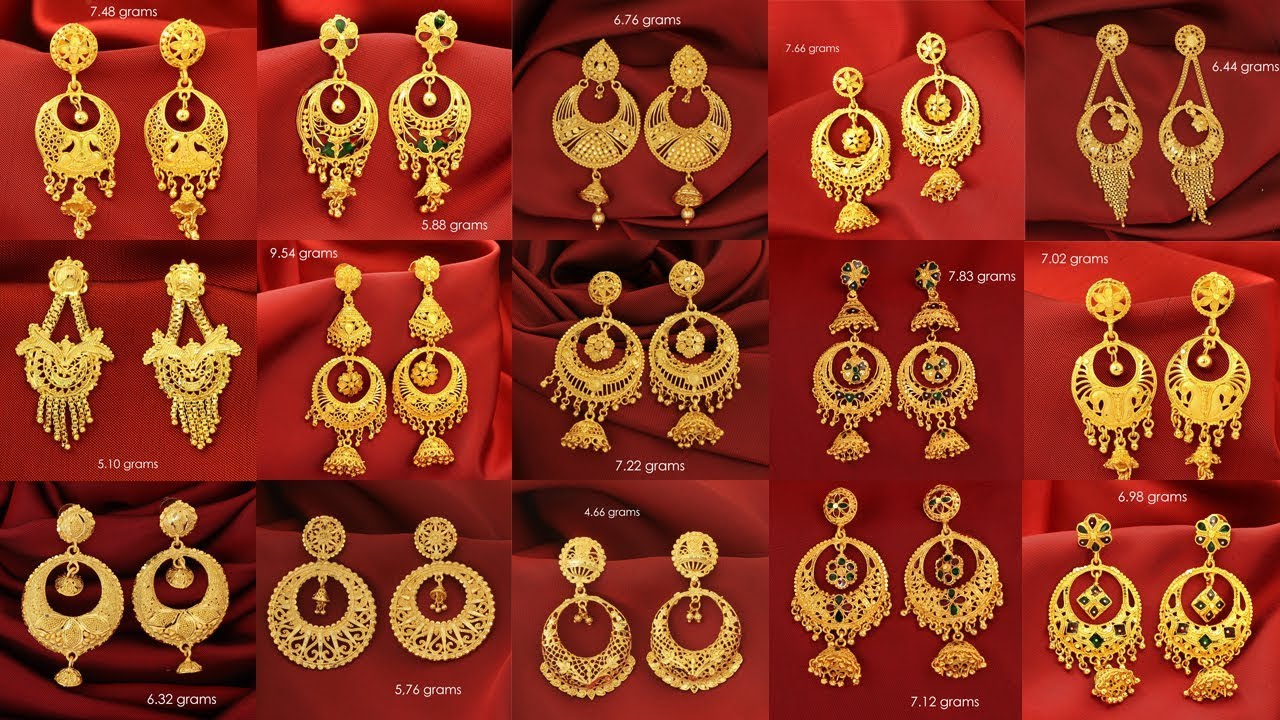 Latest Daily Wear 22k Gold Chandbali Earrings with Weight