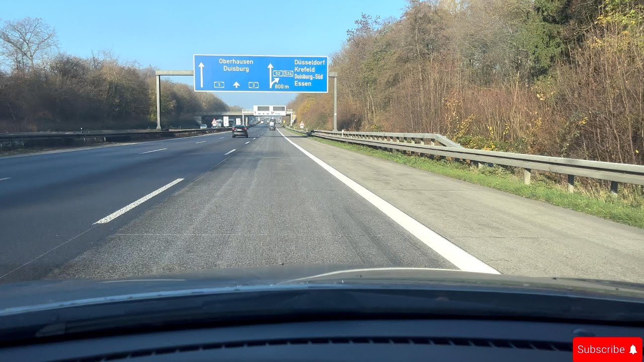 4k Relaxing Drive on the Autobahn A3 in Germany from Dusseldorf to Essen