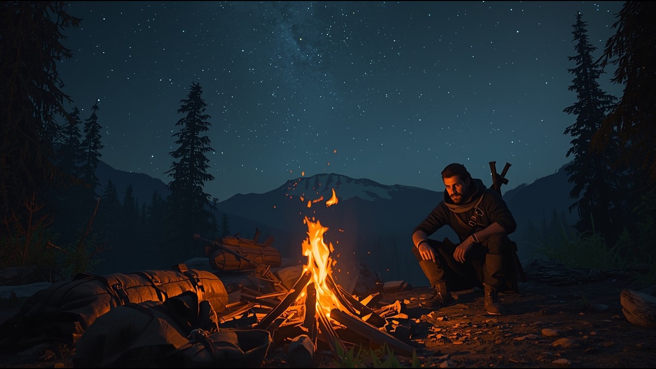 Fantasy Adventurer Campfire Ambience  Crackling Fire Night Sounds & Soft Music for Sleep & Relaxing