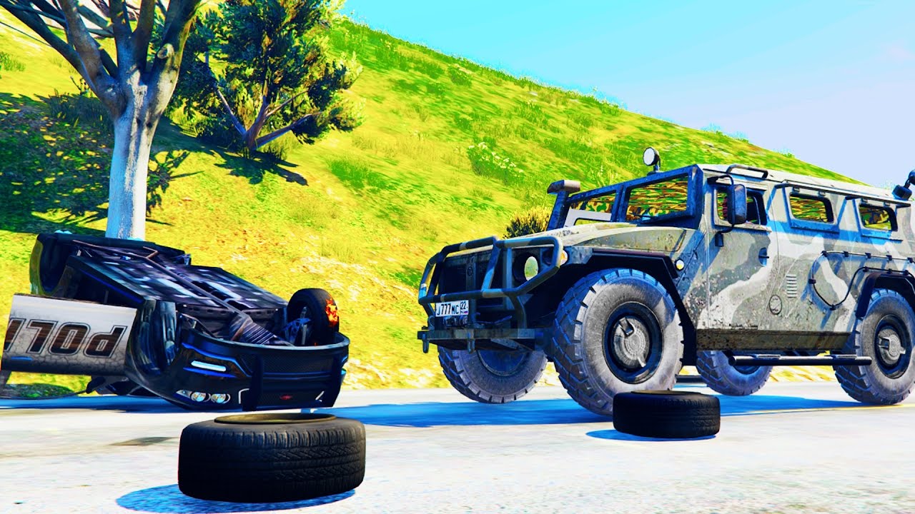 ГАЗ тигр против ВСЕЙ ПОЛИЦИИ И АРМИИ в GTA 5 моды