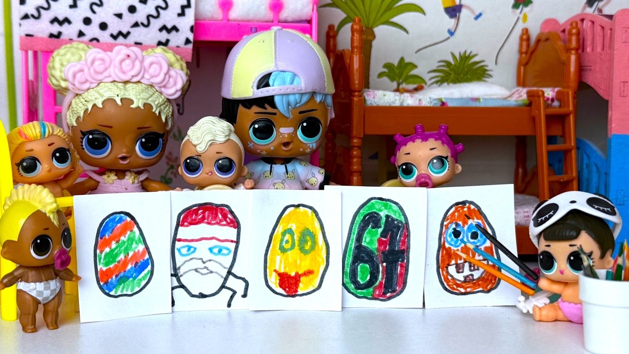 3 МАРКЕРА🖍️🖍️🖍️ ЧЕЛЛЕНДЖ на ПАСХУ красим яйца! Пупсики в детском САДИКЕ куклы ЛОЛ мультики