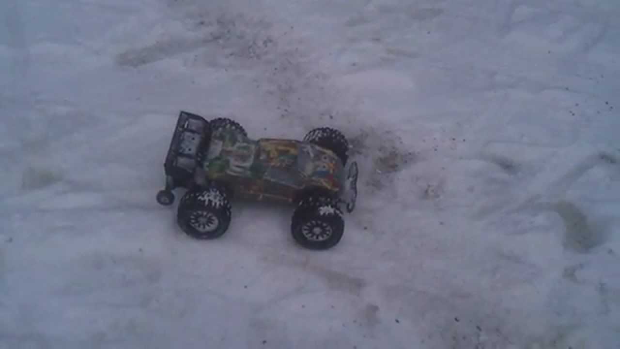 Stampede truggies in the snow 2 - slow speed roll over