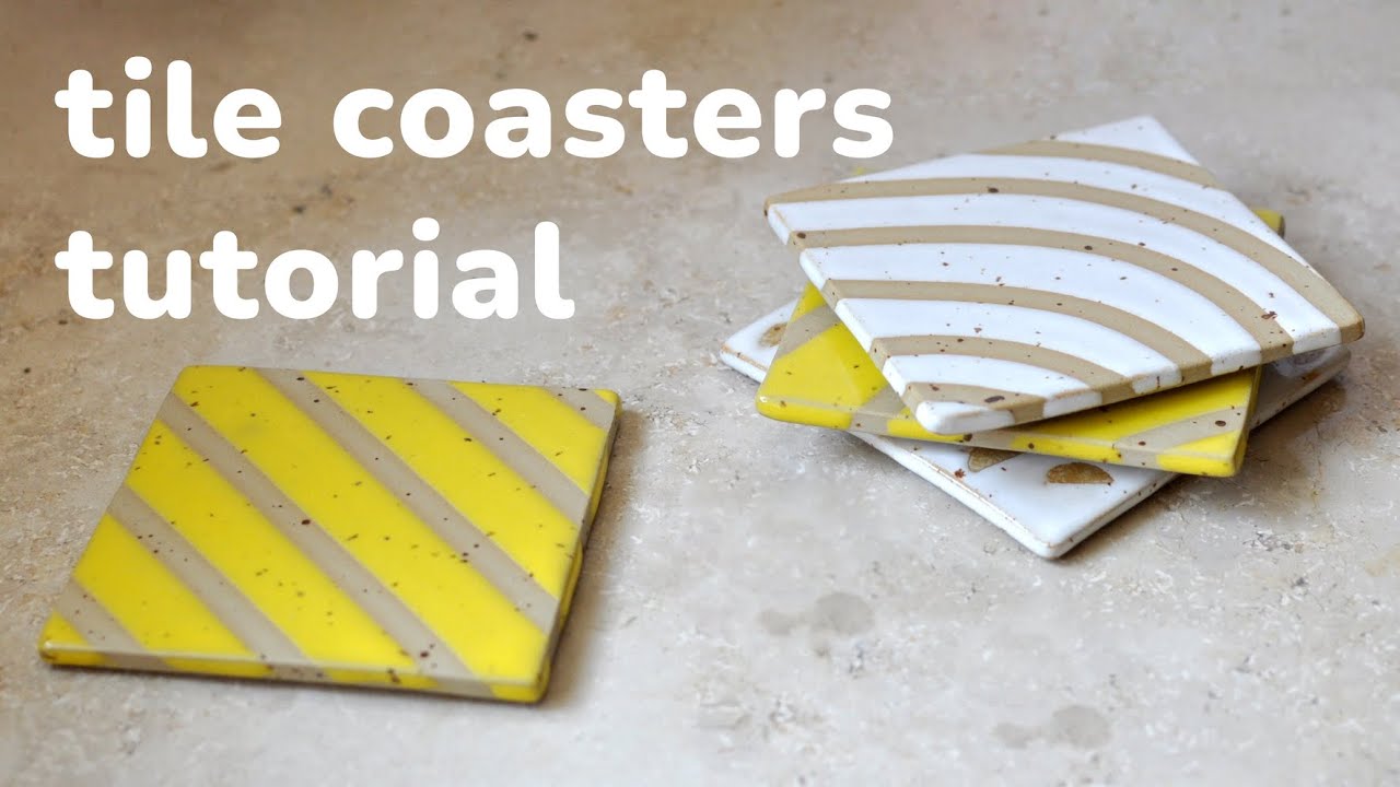 DIY Ceramic Tiles Coasters // Tape Resist Pottery