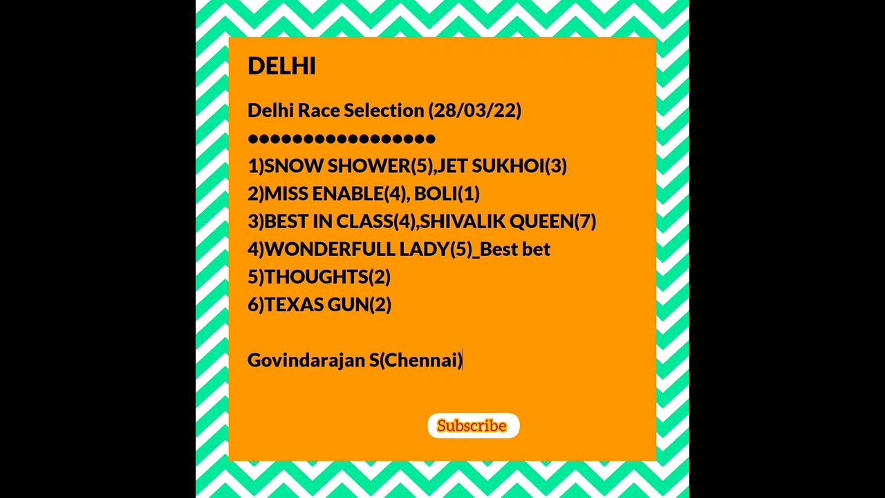 DELHI RACE SELECTION (28/03/22)@allindiaracechannel