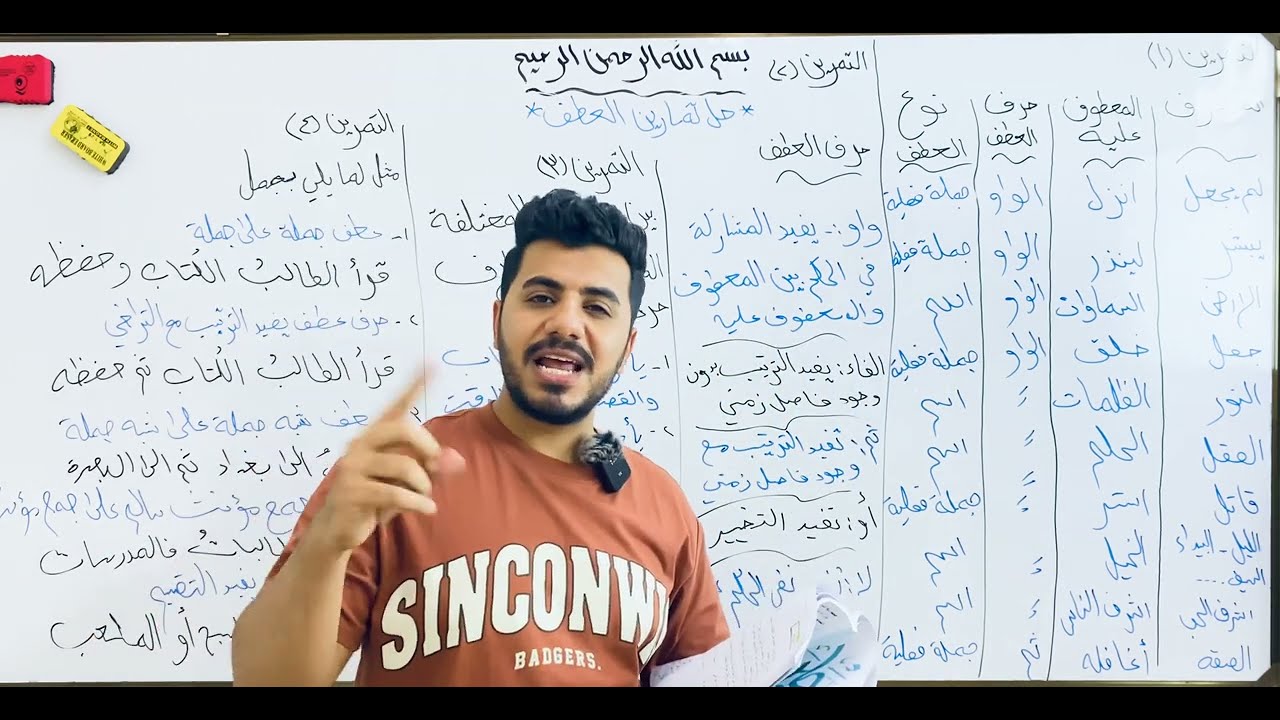 الثالث متوسط / قواعد / الموضوع السابع عشر / حل تمارين العطف 