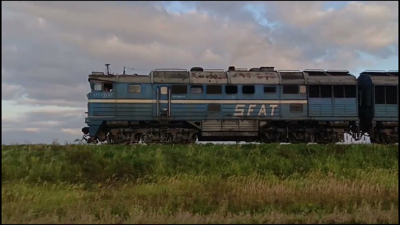Тепловоз 2ТЭ116-1213 с вывозным грузовым составом на перегоне Вослебово-Вердерево.
