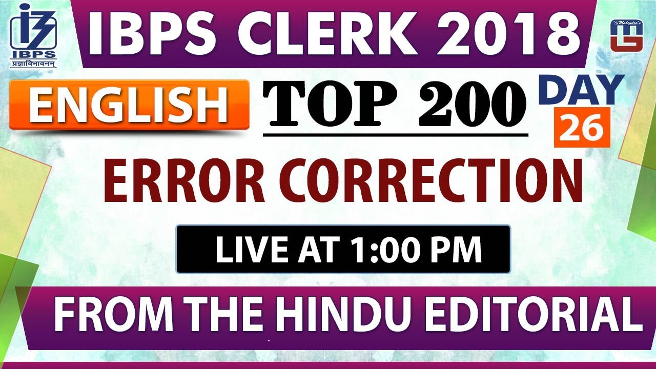 Top 200 | Error Correction | IBPS Clerk 2018 | English | Day 26 | 1:00 pm
