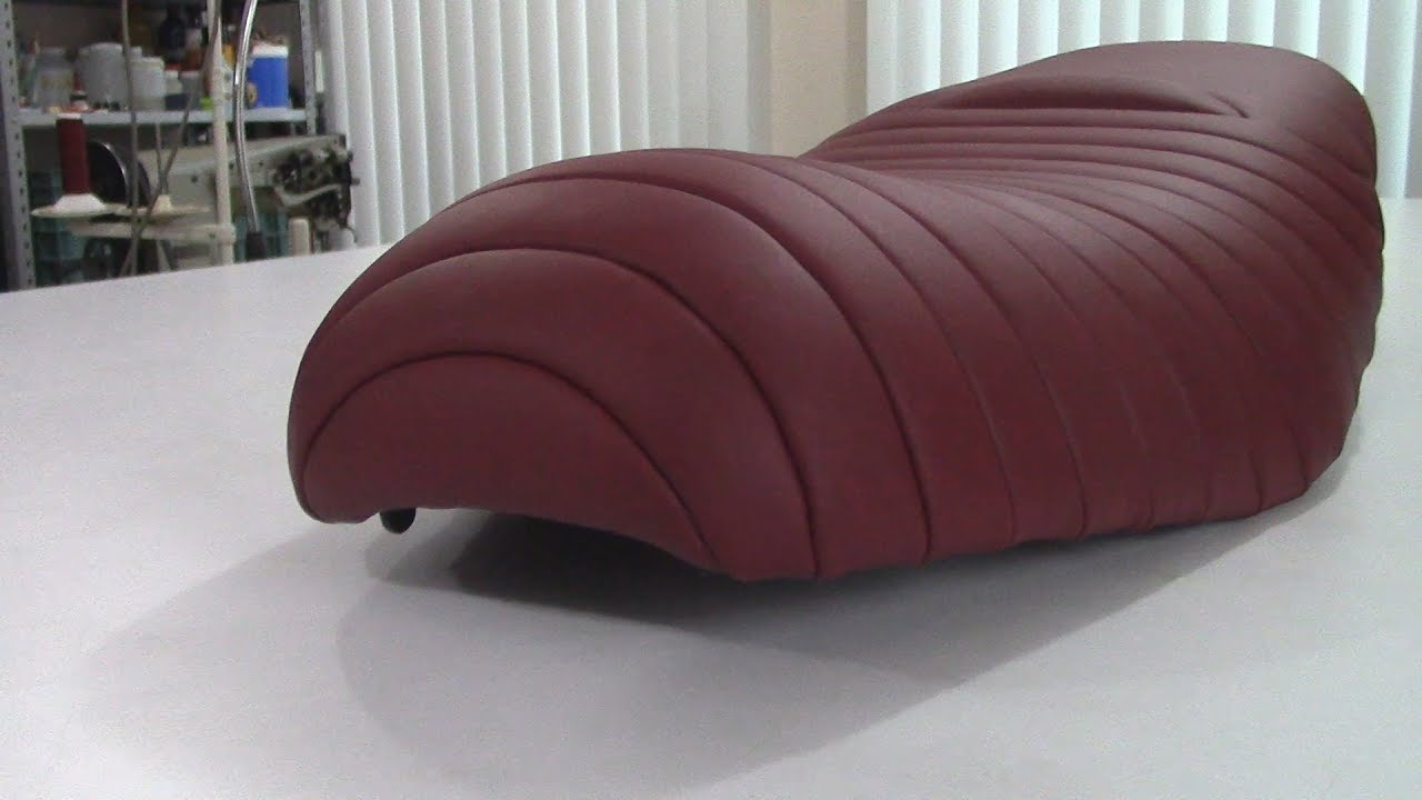 Motorcycle Seat in Leather ('blind pleats'/caterpillar design)