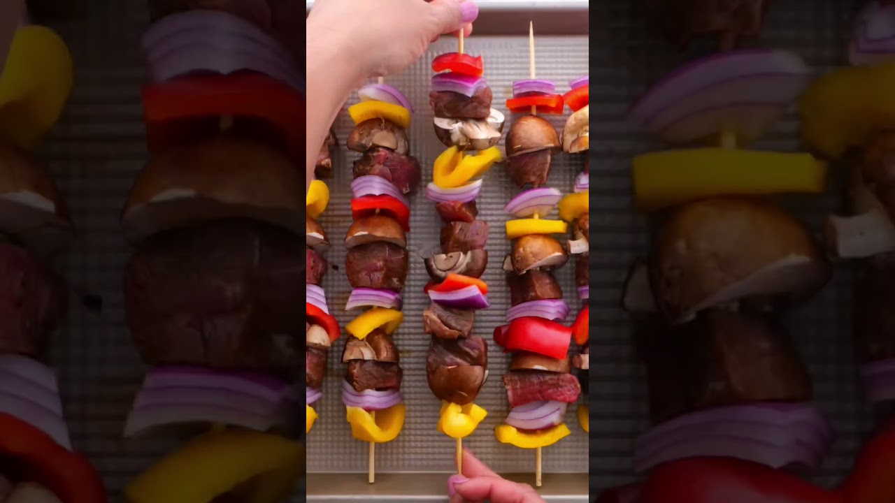 Oven steak kabobs...juicy, flavorful, and easy enough for any night. #steakkabobs