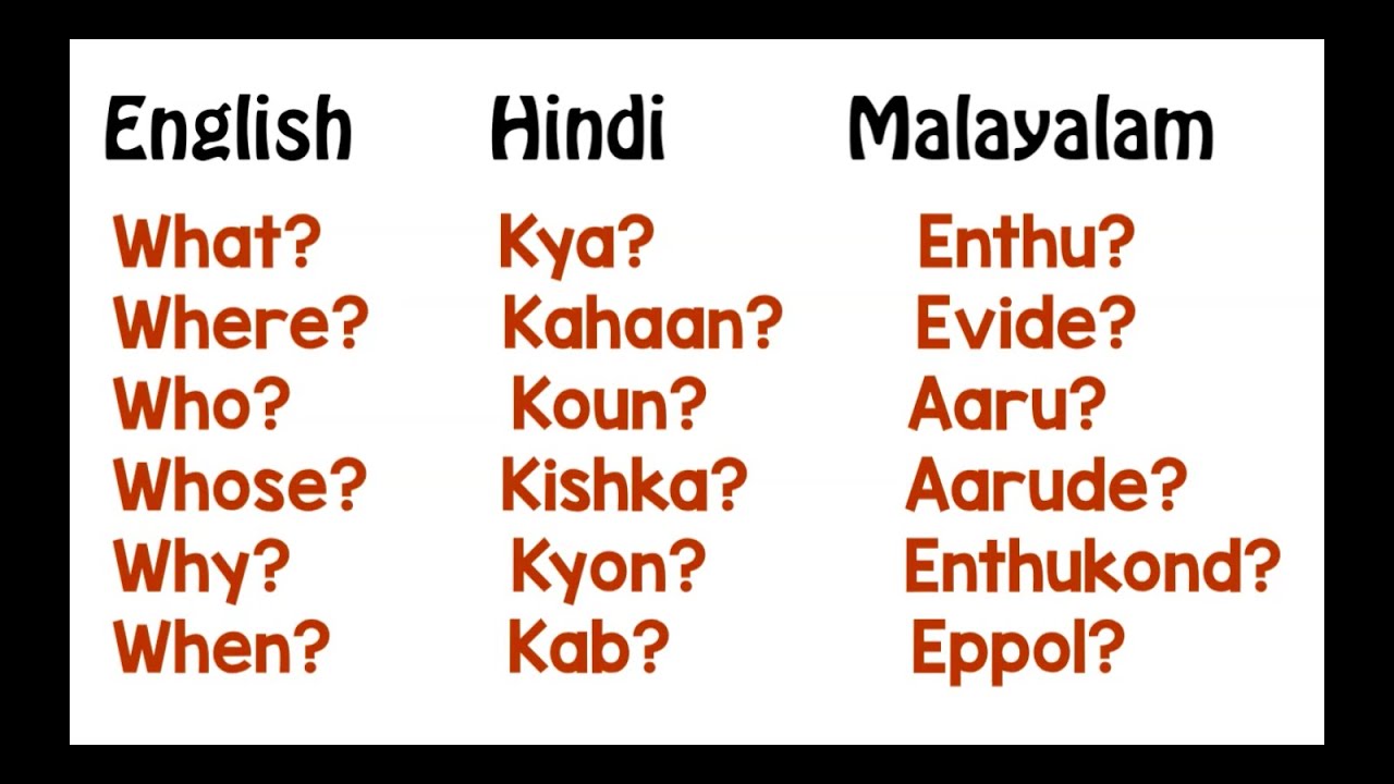 wh questions in English , Hindi and Malayalam | spoken Hindi | spoken English | spoken Malayalam