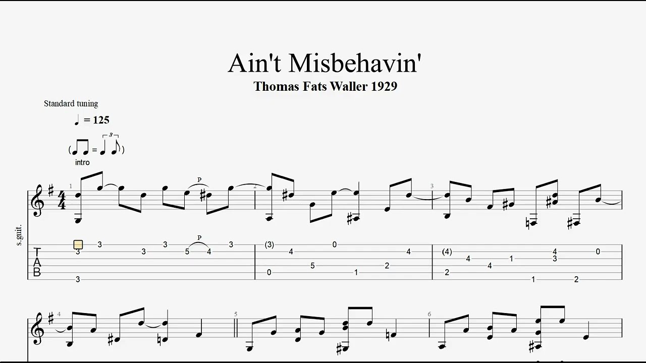 Ain't Misbehavin'   Fats Waller   Dixieland Jazz Fingerpicking Guitar Tab Arr