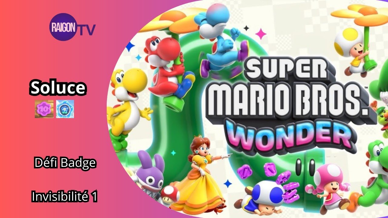 Invisibilit&eacute; 1 Defi Badge expert 3 piece fleur violet graine prodige Super Mario Bros Wonder 100%