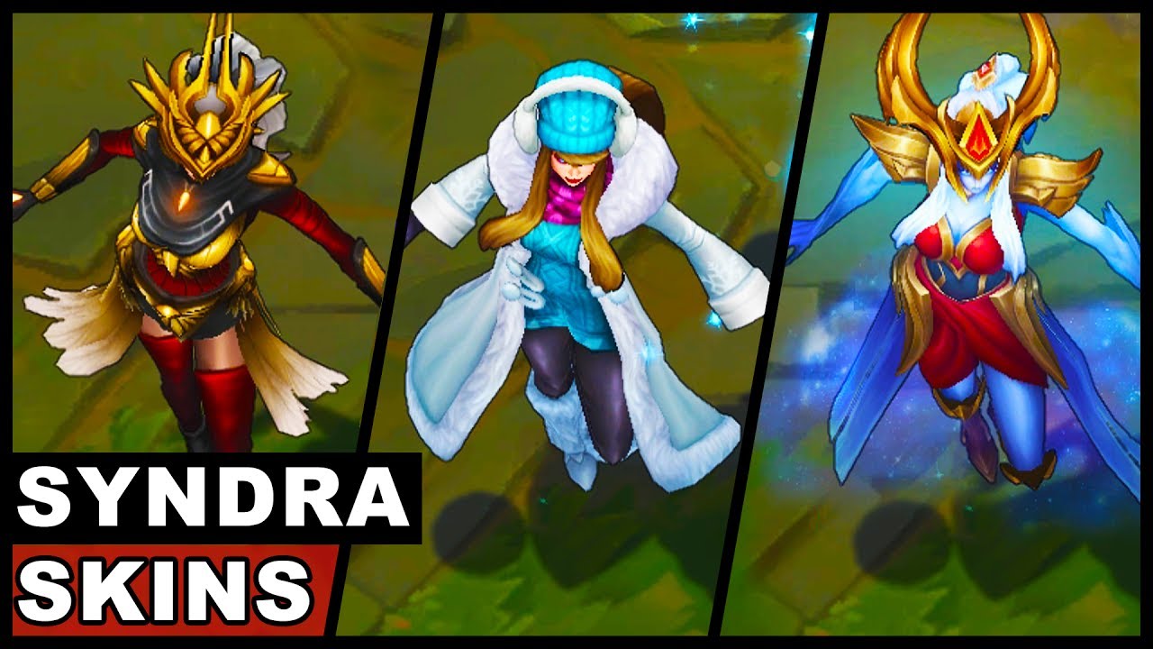 All Syndra Skins Spotlight SKT T1 Justicar Snow Day Atlantean Queen of Diamonds (League of Legends)