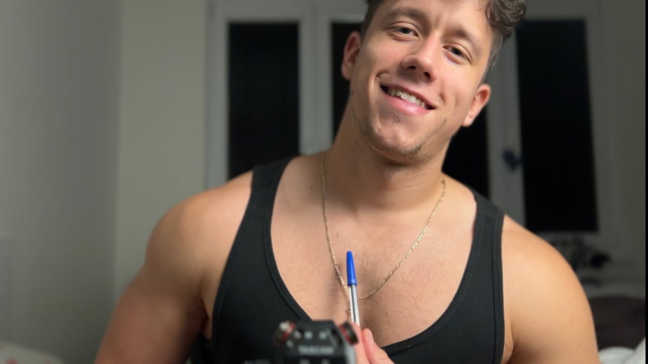 Tracing on my body ASMR, guess the word triggers (male whispers)