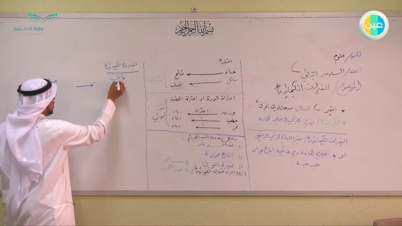 دروس عين  التغيرات الكيميائية – العلوم – السادس الابتدائي