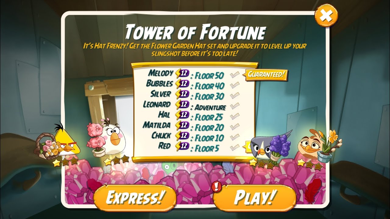 Tower Of Fortune - Day 1 for Flower Garden Hat Set - Angry Birds 2