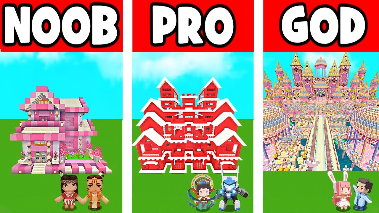 Mini world：NOOB VS PRO VS GOD Construction/castle/house#animation