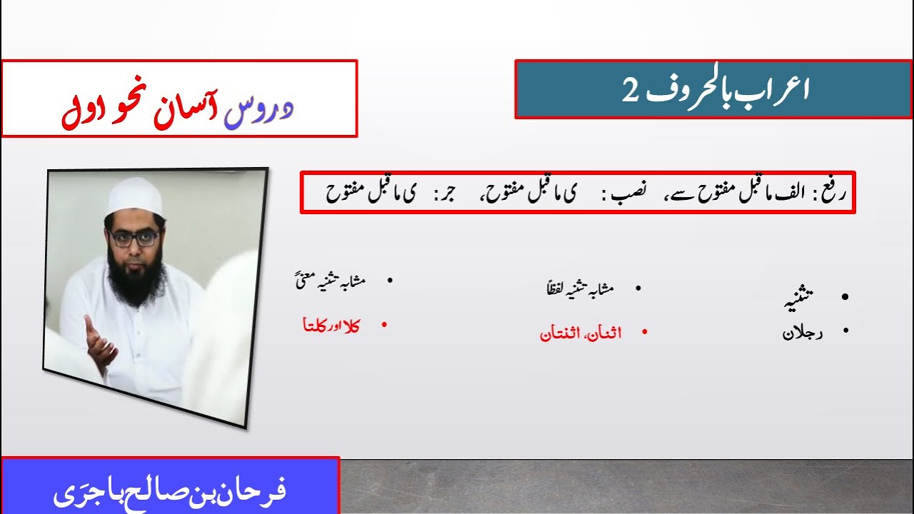 Class 33: Asan Nahw Awwal Lesson 24 || اعراب بالحروف کا بیان 2 || آسان نحو اول