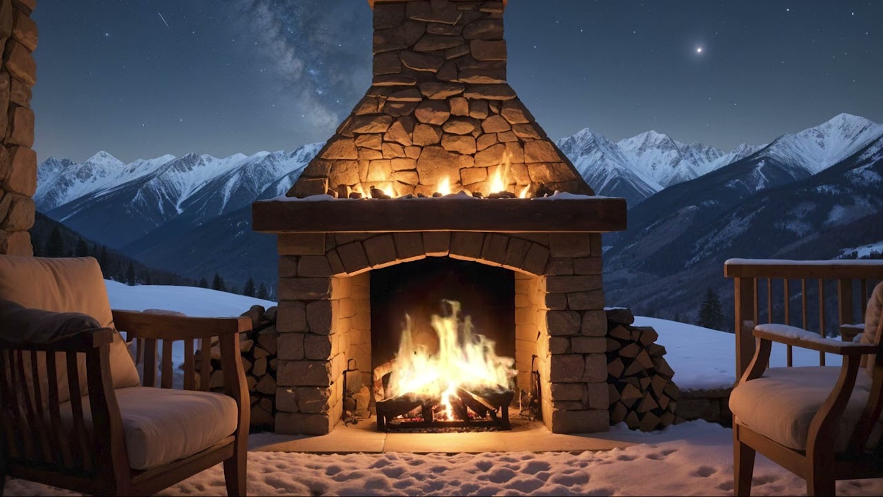 Jazz Night in Cozy Mountain Ambience | Calming Jazz Music and Fireplace Sounds for Relaxing