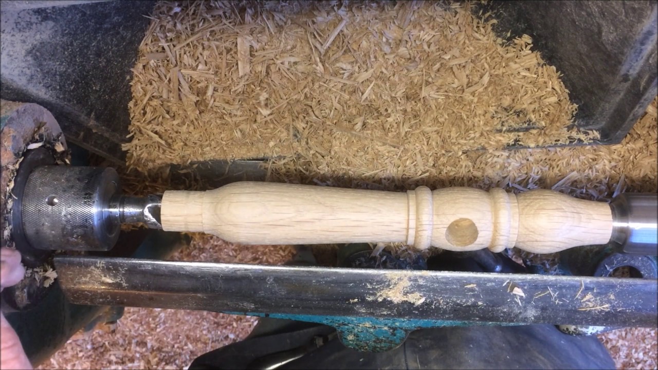 Hand woodturning an Oak child's stool