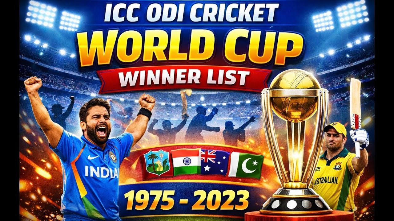 ICC ODI Cricket World Cup Winner List From 1975 To 2023 | Top Ten