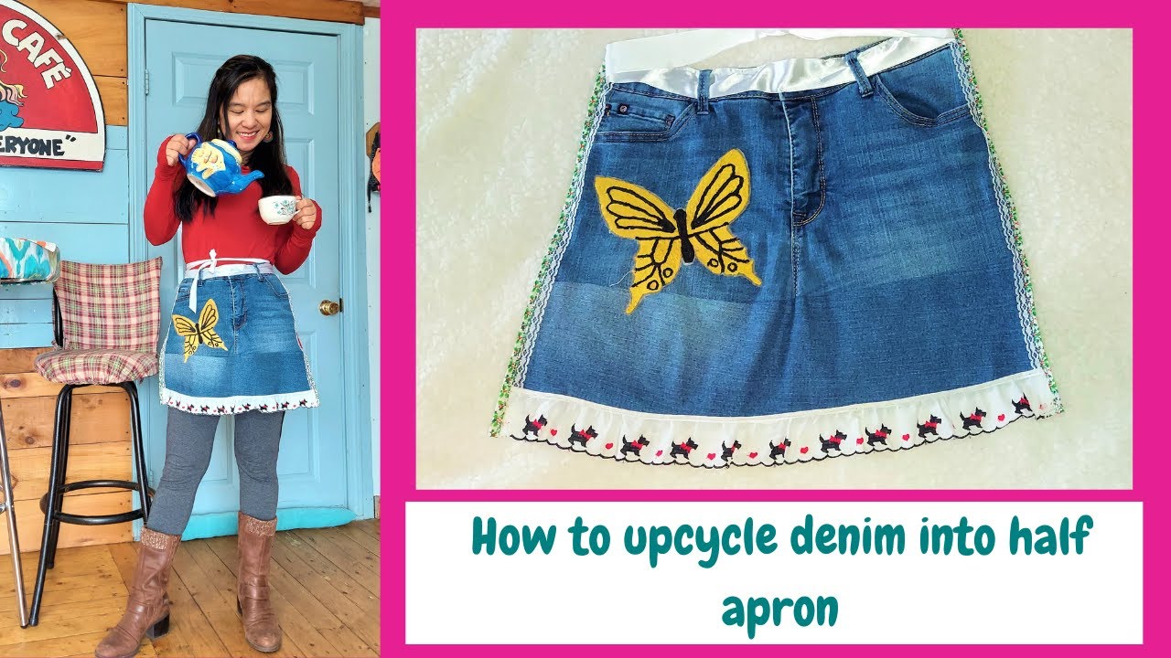 Upcycle Denim into Half Apron/DIY Apron for Women/Uses of Ribbons and Old Jeans