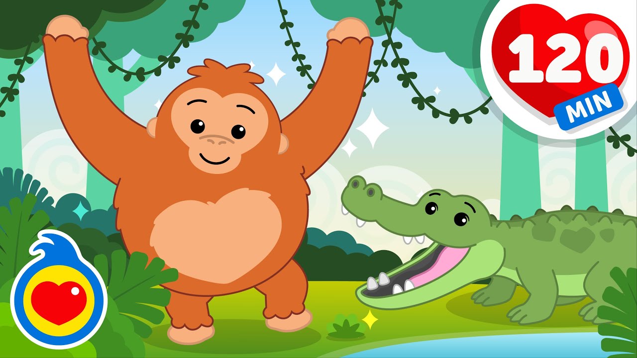 Un Cocodrilo Y Un Orangut&aacute;n 🦧🐊  Y M&aacute;s Canciones Infantiles Para Jugar Y Bailar (120 Min) | Plim Plim