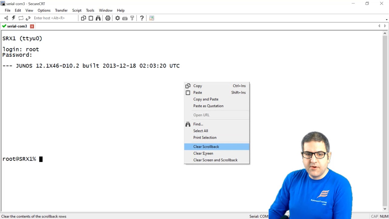 Connecting to Juniper SRX via console and reset it to the factory default