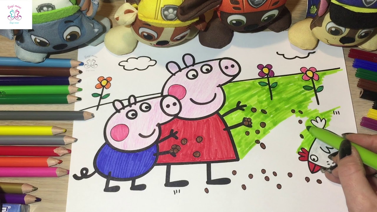 Peppa malac tyúk etetése  🐓🎨🖍🖌🖊 Peppa kifestő  🐷🐷🐔 Peppa és Zsoli www.bogimese.hu kifestő
