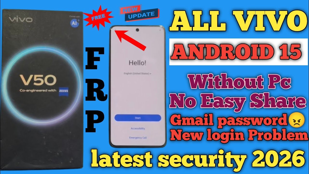 All Android 15 Without Pc No Esay Share New Method 2026 Frp Google Lock Vivo V50 Frp Unlock 