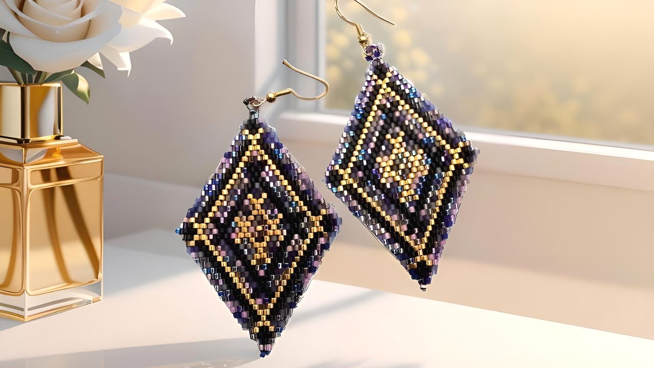 How to Make Diamond Brick Stitch Earrings | Easy Beaded Earrings Tutorial