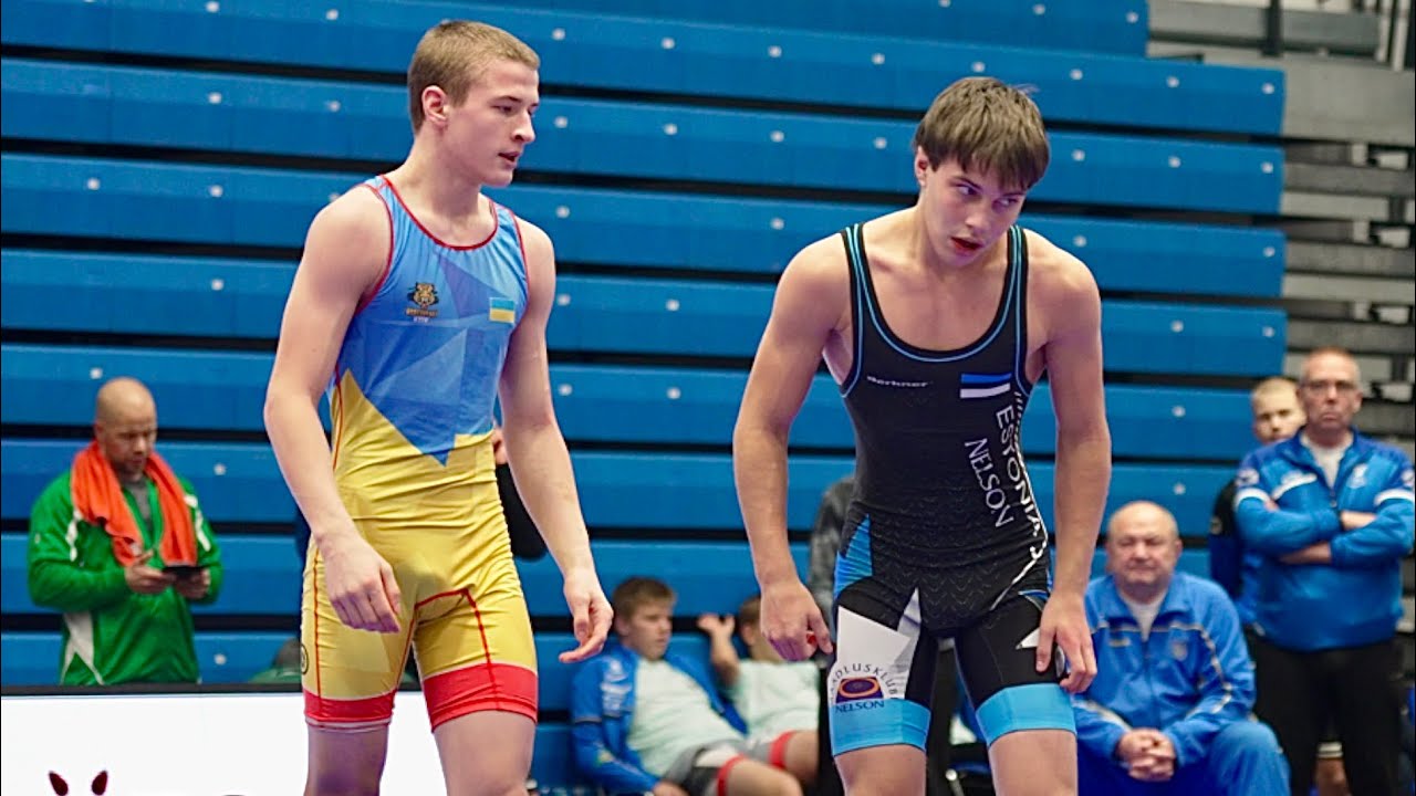 U15 O. Kaban (UKR) vs G. Oleinikov (EST) 62kg. Youth boys greco-roman wrestling.