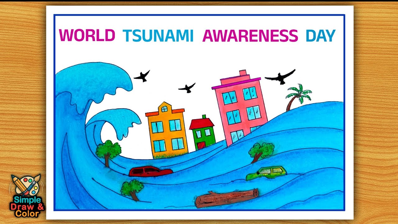 Tsunami Awareness Poster Drawing | World Tsunami Awareness Day Drawing | Natural Disaster Awareness