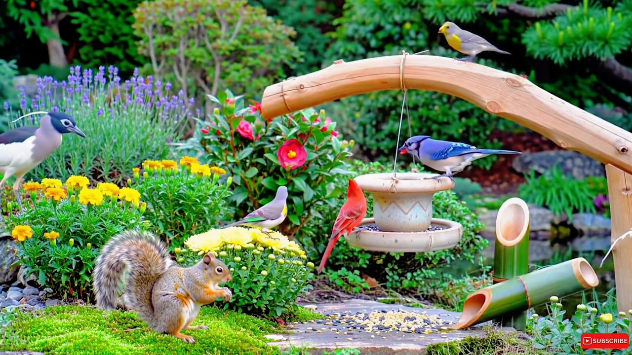 🔴 4K Cozy Garden Bird Feeder – Cardinals, Blue Jays,Goldfinch & Nature Sounds | Relaxing • Cat TV