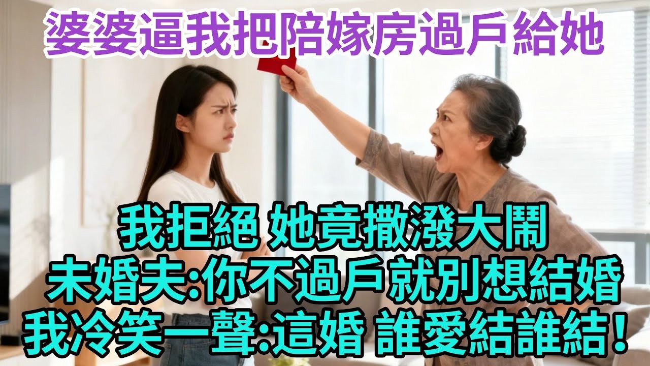 婆婆逼我把陪嫁房過户給她：這是我養老的保障！我拒絕她竟撒潑大鬧，未婚夫：你不過户就別想結婚！我冷笑一聲：這婚，誰愛結誰結！#【心家時光】#養老生活#感情#人生感悟#中老年故事#深夜淺談