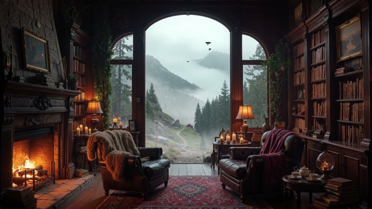 Cozy Scottish Library Ambience (3 Hours)– Relaxing Celtic Music for Sleep and Meditation