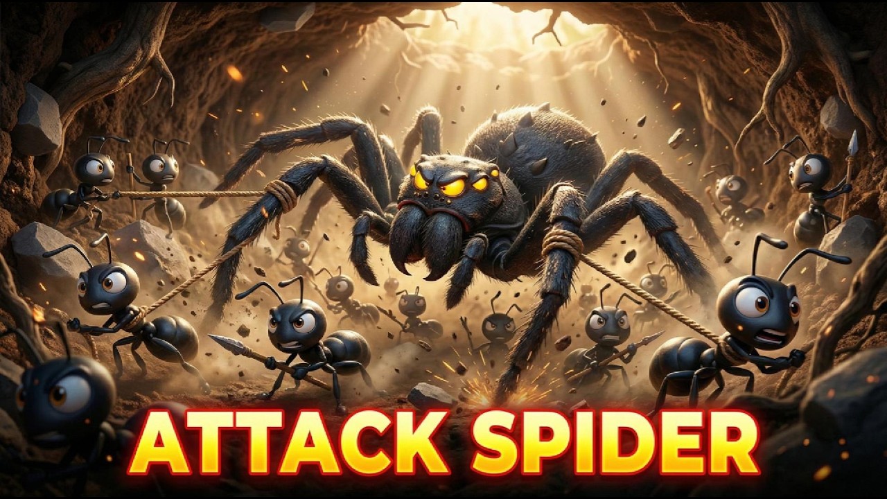 GIANT SPIDER ATTACKS! 🕷️🔥 Black Ant Warrior Saves the Colony 🐜⚔️ | 3D Cartoon Animal World ⚔️