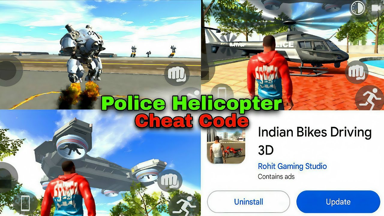 New Update 🤑 Police helicopter + Robot +  New cheat code 💥 Indian Bikes Driving 3d @SABBIRAURA