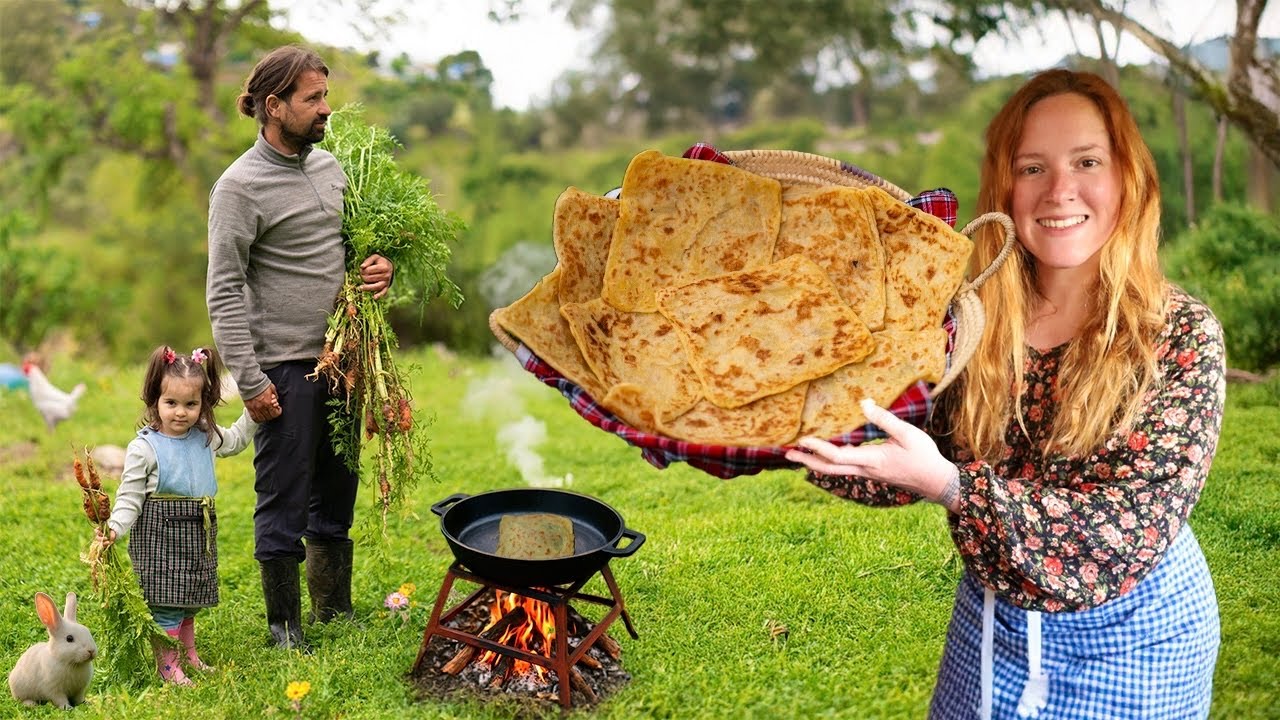 Preparando Msemen al Fuego en las Montañas de Marruecos | Desayuno Marroquí Tradicional