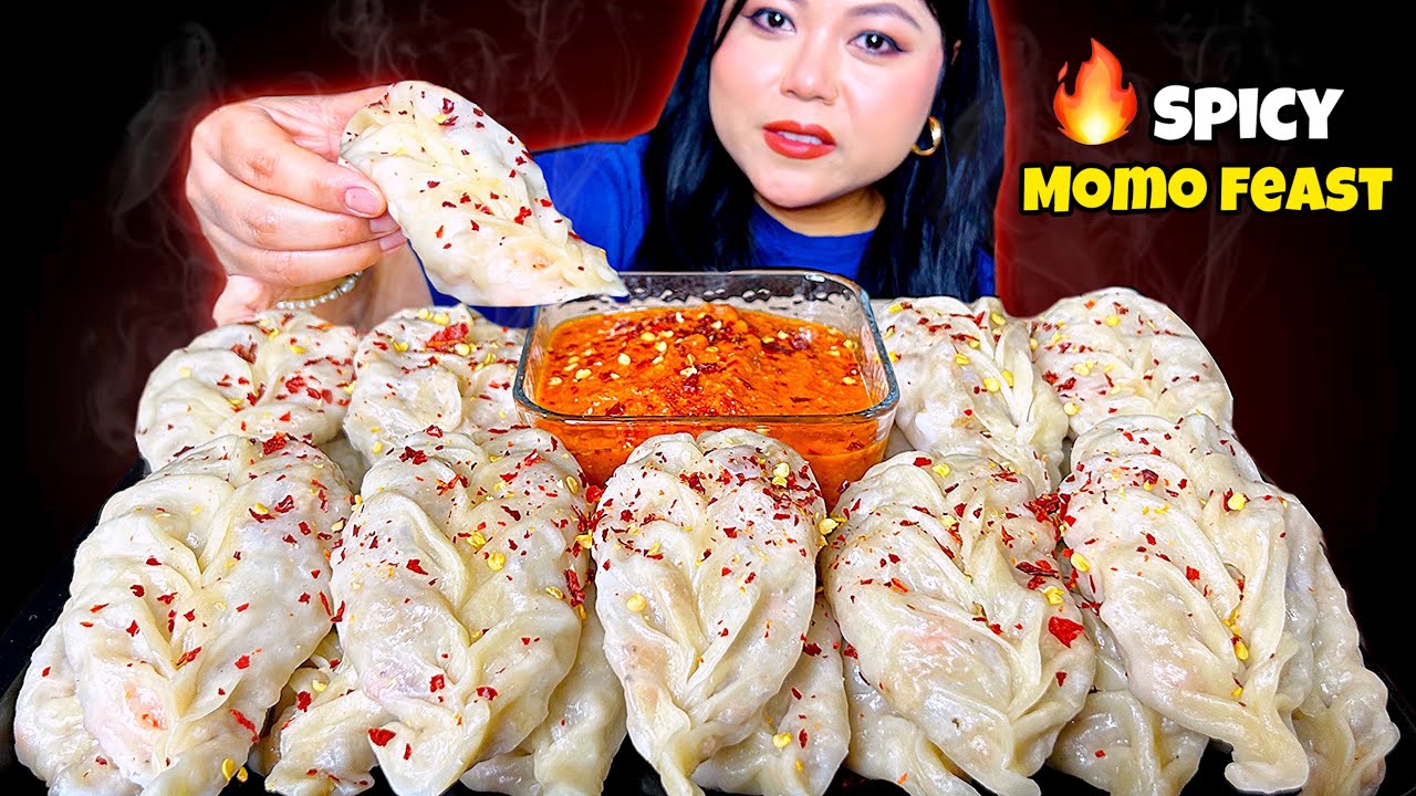 Eating Momos with 🔥Spicy Chutney | Momo Mukbang ASMR
