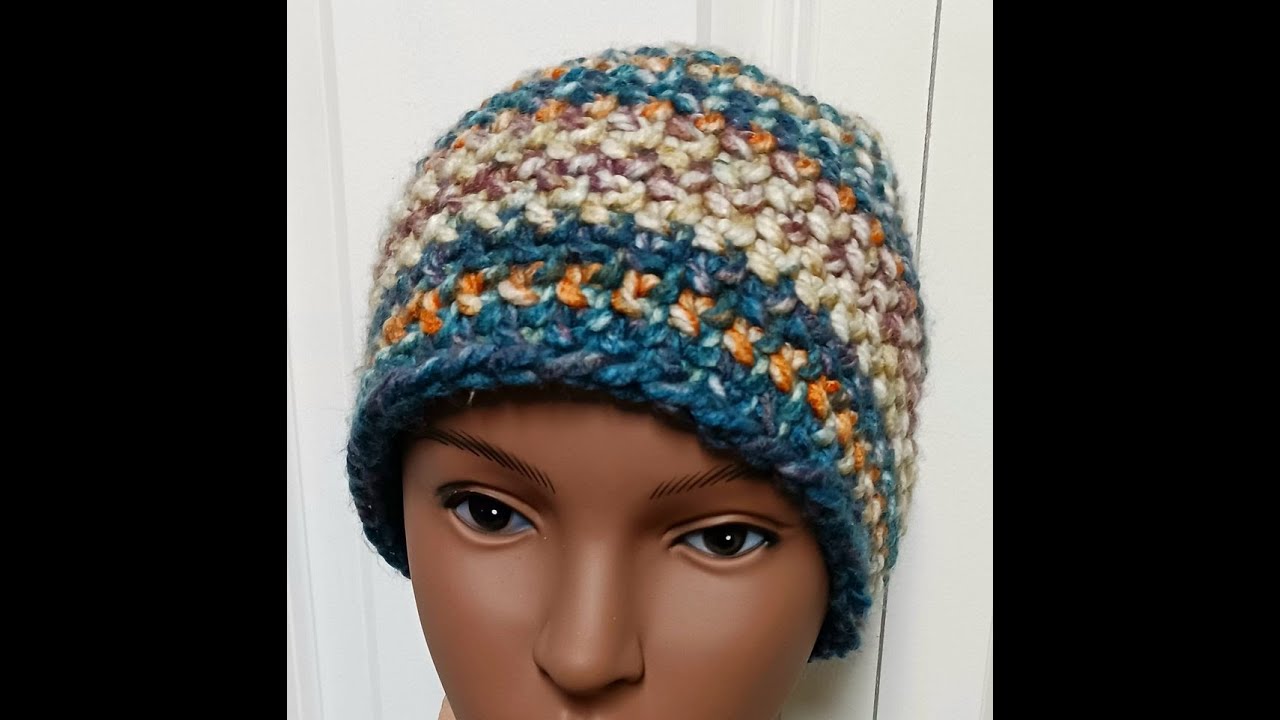 Owl Eye Beanie Hat done in the round to match flat panels