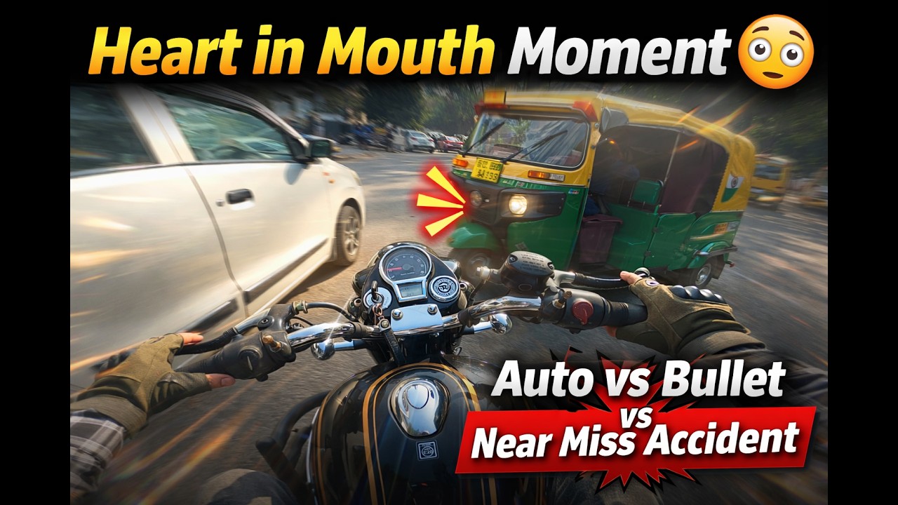 Heart in Mouth Moment 😳 | Auto vs Bullet | Near Miss Accident #bullet350 #delhi #motovlog 