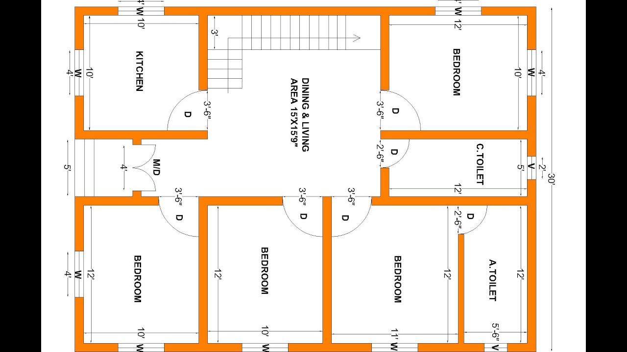 30x40 House Plan , 1200 Sq.ft Plot House Design , 4 Bedroom Home Plan, 4BHK New House Tour , Naksha