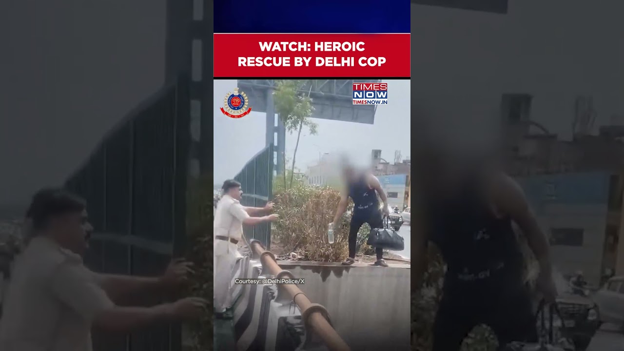 Hero Delhi Cop Rescues Man On Mahipalpur Flyover | Watch Viral Video #shorts