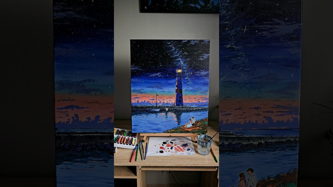 Painting the lighthouse will point to the light #nightskyart #acrylicpainting  #lighthousepainting